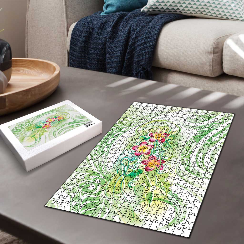 Summer Green Polynesian Jellyfish Puzzle Watercolor Glows LT7 - Polynesian Pride