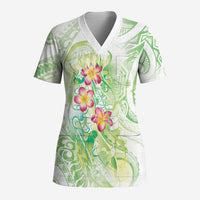 Summer Green Polynesian Jellyfish Scrub Top Watercolor Glows LT7 Adult Light Green - Polynesian Pride