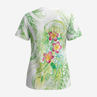 Summer Green Polynesian Jellyfish Scrub Top Watercolor Glows LT7 - Polynesian Pride