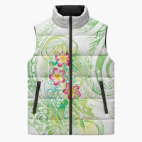 Summer Green Polynesian Jellyfish Sleeveless Puffer Jacket Watercolor Glows LT7 Unisex Light Green - Polynesian Pride