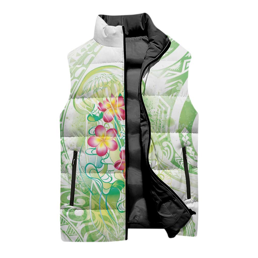 Summer Green Polynesian Jellyfish Sleeveless Puffer Jacket Watercolor Glows LT7 - Polynesian Pride