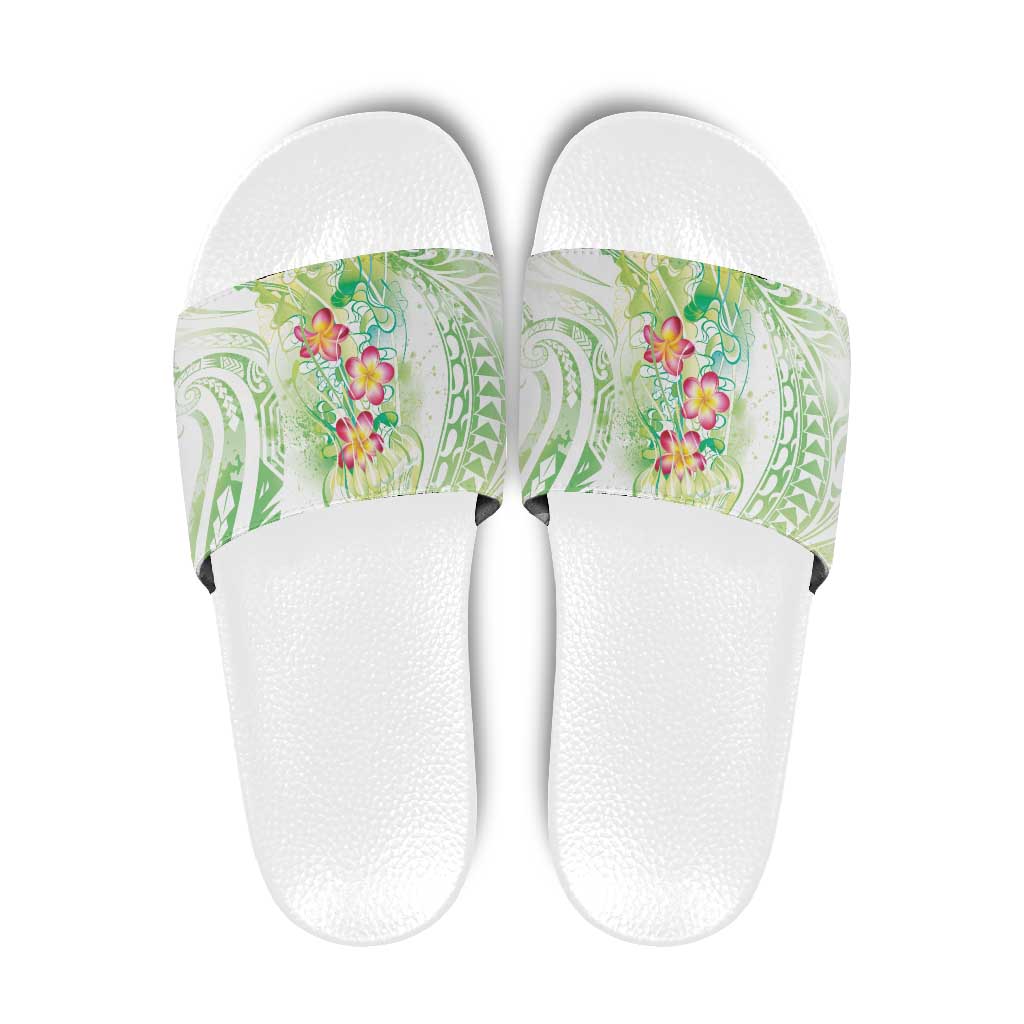 Summer Green Polynesian Jellyfish Slide Sandals Watercolor Glows LT7 Light Green - Polynesian Pride