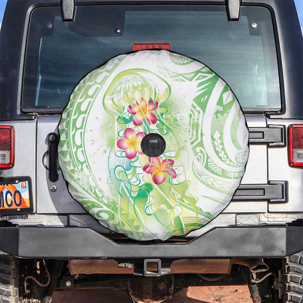 Summer Green Polynesian Jellyfish Spare Tire Cover Watercolor Glows LT7 Light Green - Polynesian Pride