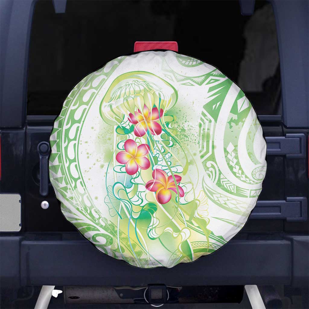 Summer Green Polynesian Jellyfish Spare Tire Cover Watercolor Glows LT7 No hole Light Green - Polynesian Pride