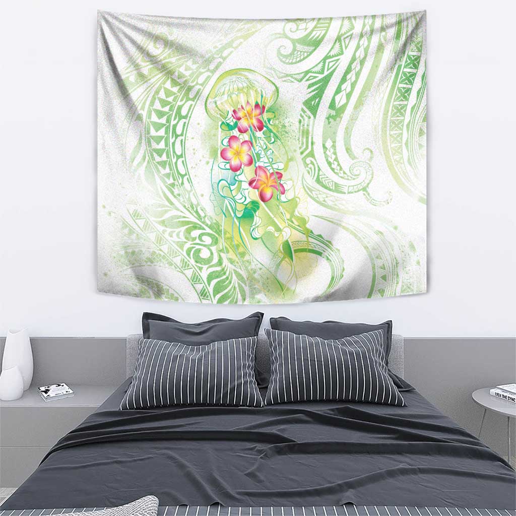 Summer Green Polynesian Jellyfish Tapestry Watercolor Glows LT7 - Polynesian Pride
