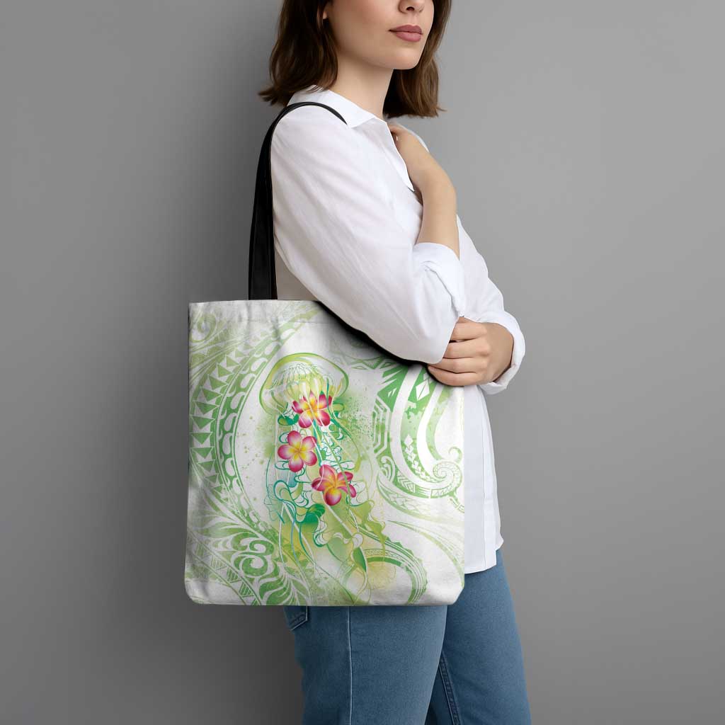 Summer Green Polynesian Jellyfish Tote Bag Watercolor Glows LT7 - Polynesian Pride