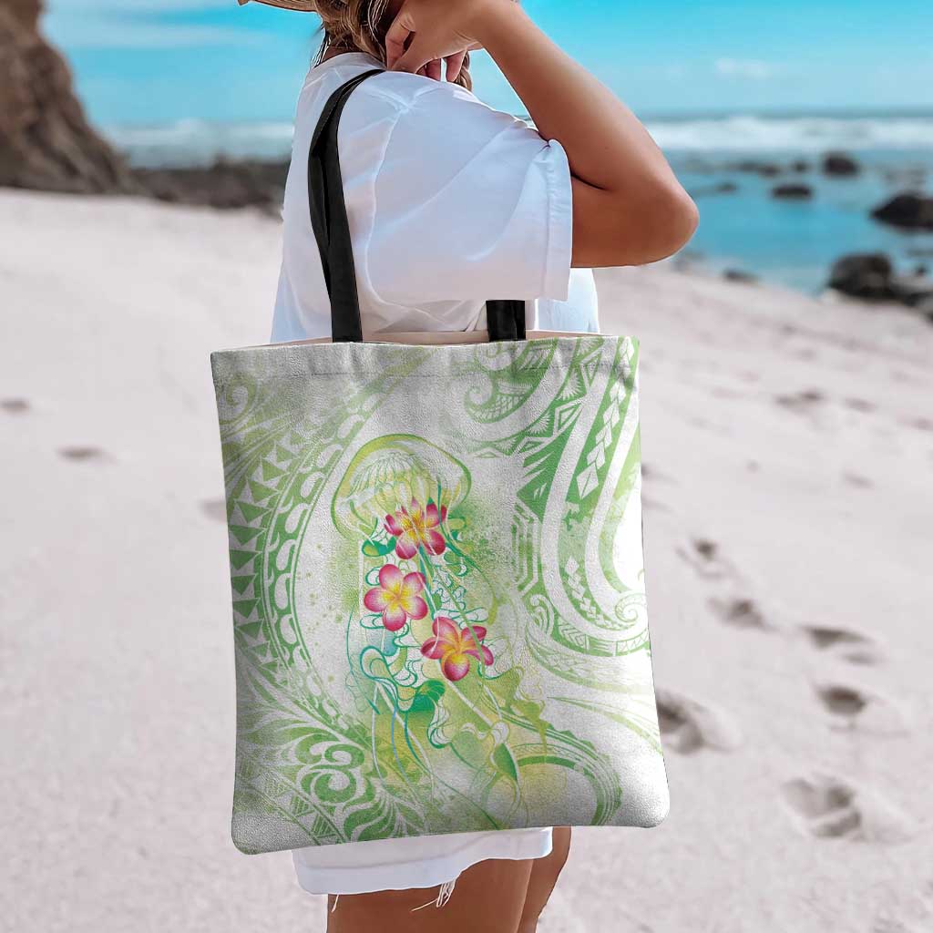 Summer Green Polynesian Jellyfish Tote Bag Watercolor Glows LT7 - Polynesian Pride