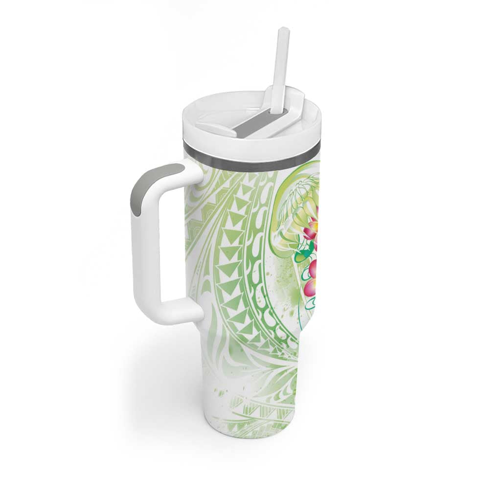 Summer Green Polynesian Jellyfish Tumbler With Handle Watercolor Glows LT7 - Polynesian Pride
