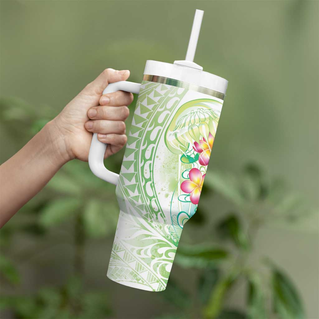 Summer Green Polynesian Jellyfish Tumbler With Handle Watercolor Glows LT7 - Polynesian Pride