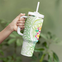 Summer Green Polynesian Jellyfish Tumbler With Handle Watercolor Glows LT7 - Polynesian Pride