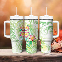 Summer Green Polynesian Jellyfish Tumbler With Handle Watercolor Glows LT7 - Polynesian Pride