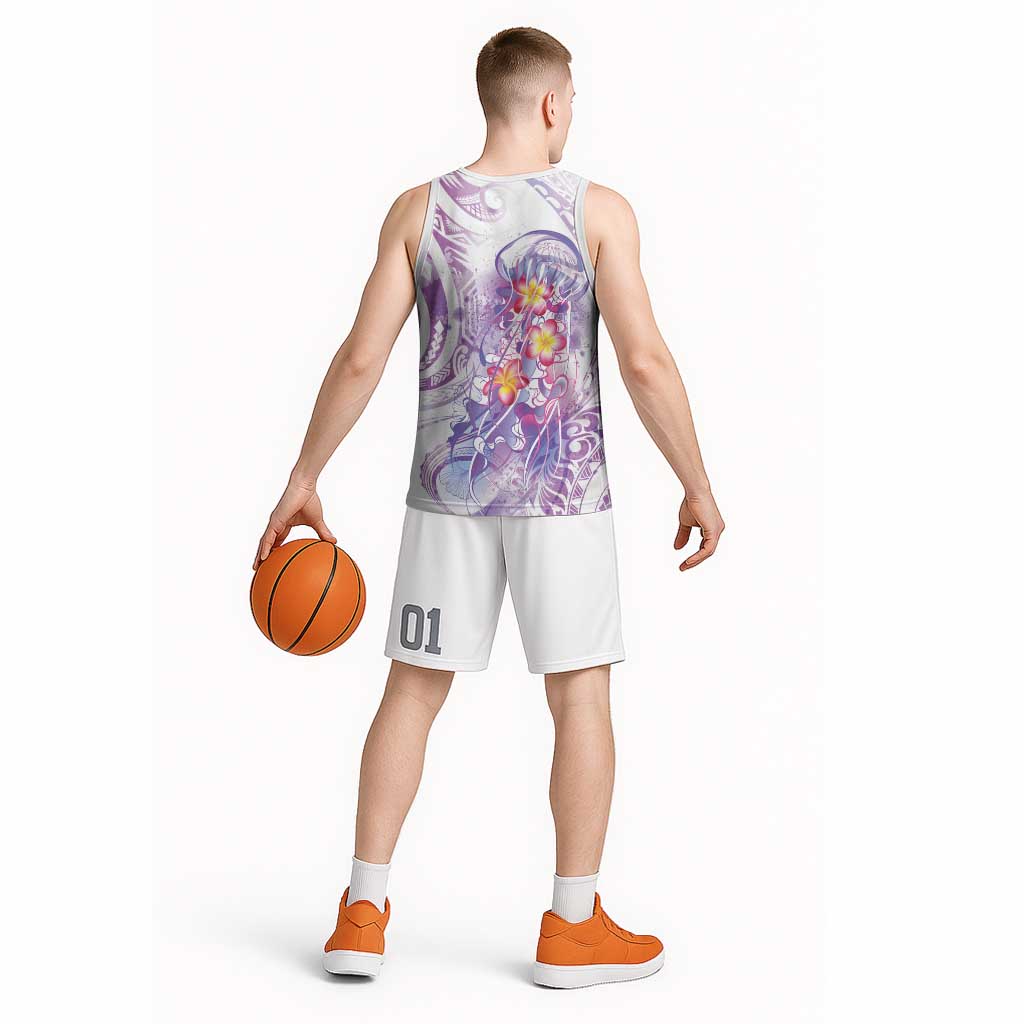 Lavender Polynesian Jellyfish Basketball Jersey Watercolor Glows LT7 - Polynesian Pride