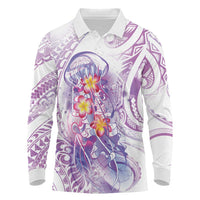 Lavender Polynesian Jellyfish Long Sleeve Polo Shirt Watercolor Glows LT7 Lavender - Polynesian Pride