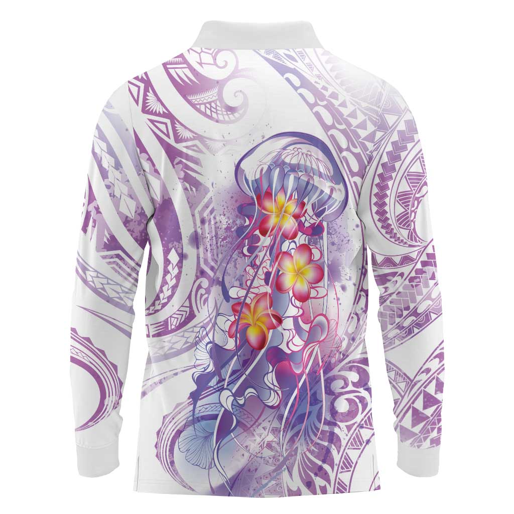 Lavender Polynesian Jellyfish Long Sleeve Polo Shirt Watercolor Glows LT7 - Polynesian Pride