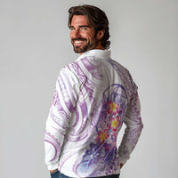 Lavender Polynesian Jellyfish Long Sleeve Polo Shirt Watercolor Glows LT7 - Polynesian Pride