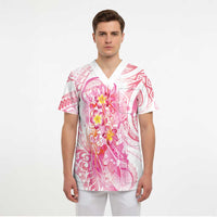 Rose Pink Polynesian Jellyfish Scrub Top Watercolor Glows LT7 - Polynesian Pride