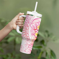 Rose Pink Polynesian Jellyfish Tumbler With Handle Watercolor Glows LT7 - Polynesian Pride