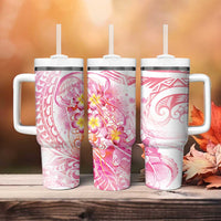 Rose Pink Polynesian Jellyfish Tumbler With Handle Watercolor Glows LT7 - Polynesian Pride