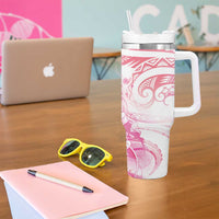 Rose Pink Polynesian Jellyfish Tumbler With Handle Watercolor Glows LT7 - Polynesian Pride