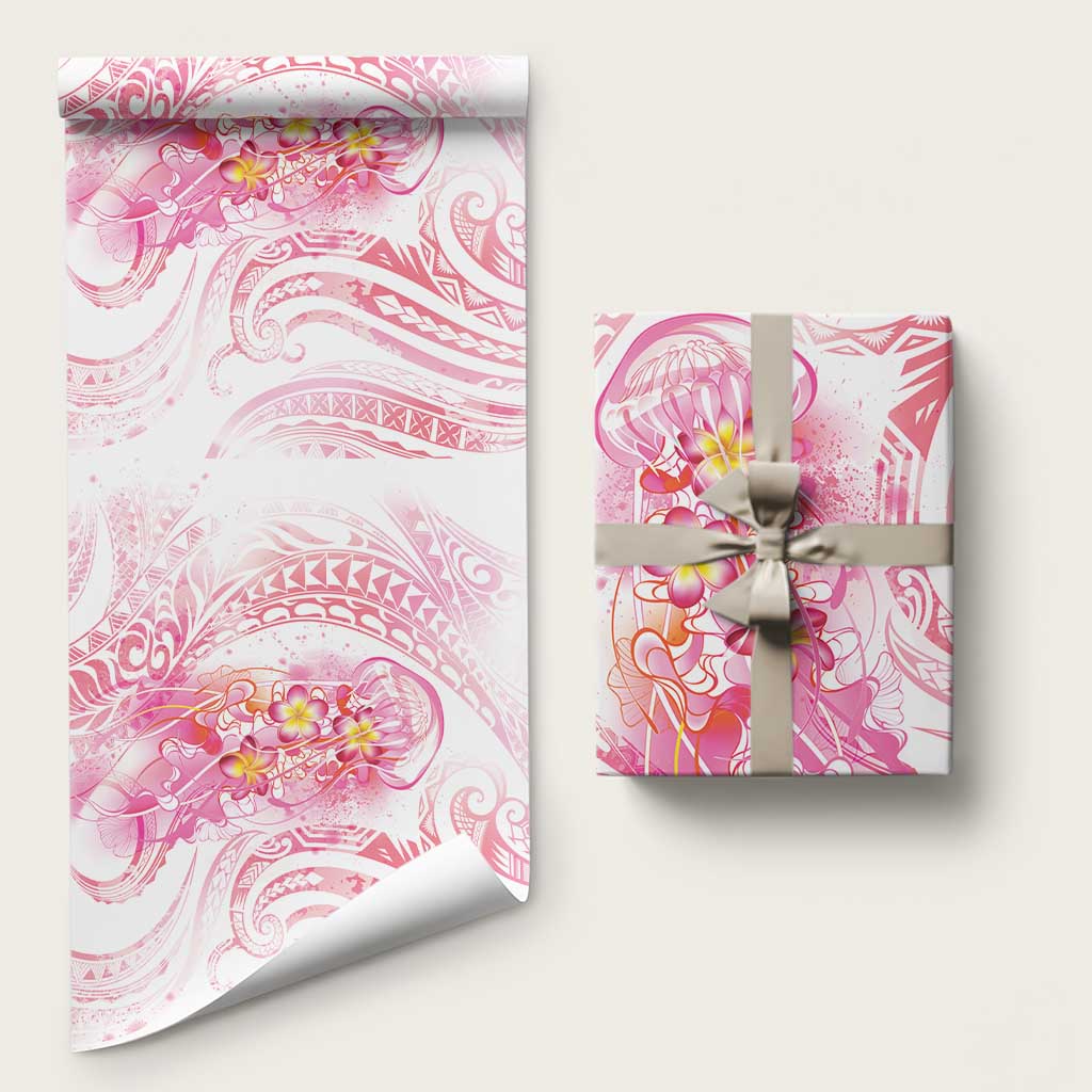 Rose Pink Polynesian Jellyfish Wrapping Paper Watercolor Glows LT7 58" × 23" Rose Pink - Polynesian Pride