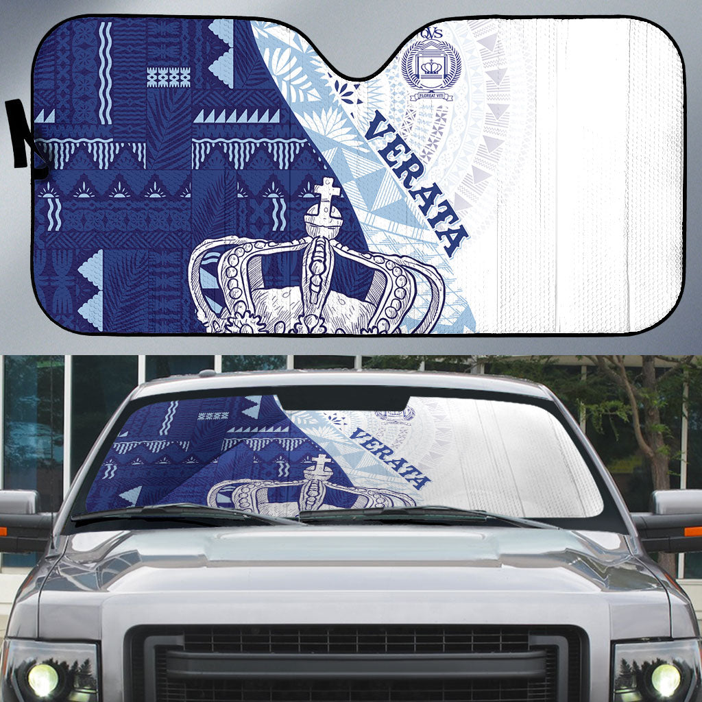 Queen Victoria School Fiji Vulinitu Verata House Auto Sun Shade Masi Tapa LT7 Blue - Polynesian Pride