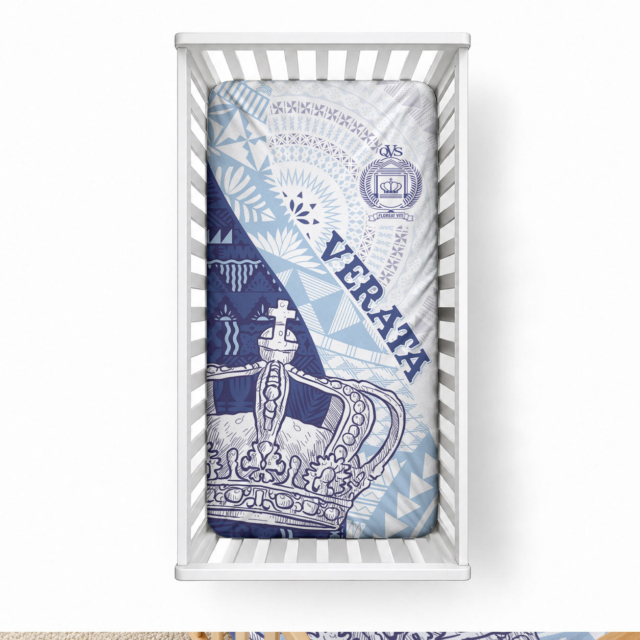 Queen Victoria School Fiji Vulinitu Verata House Baby Bed Cover Masi Tapa LT7 28 × 52 in Blue - Polynesian Pride