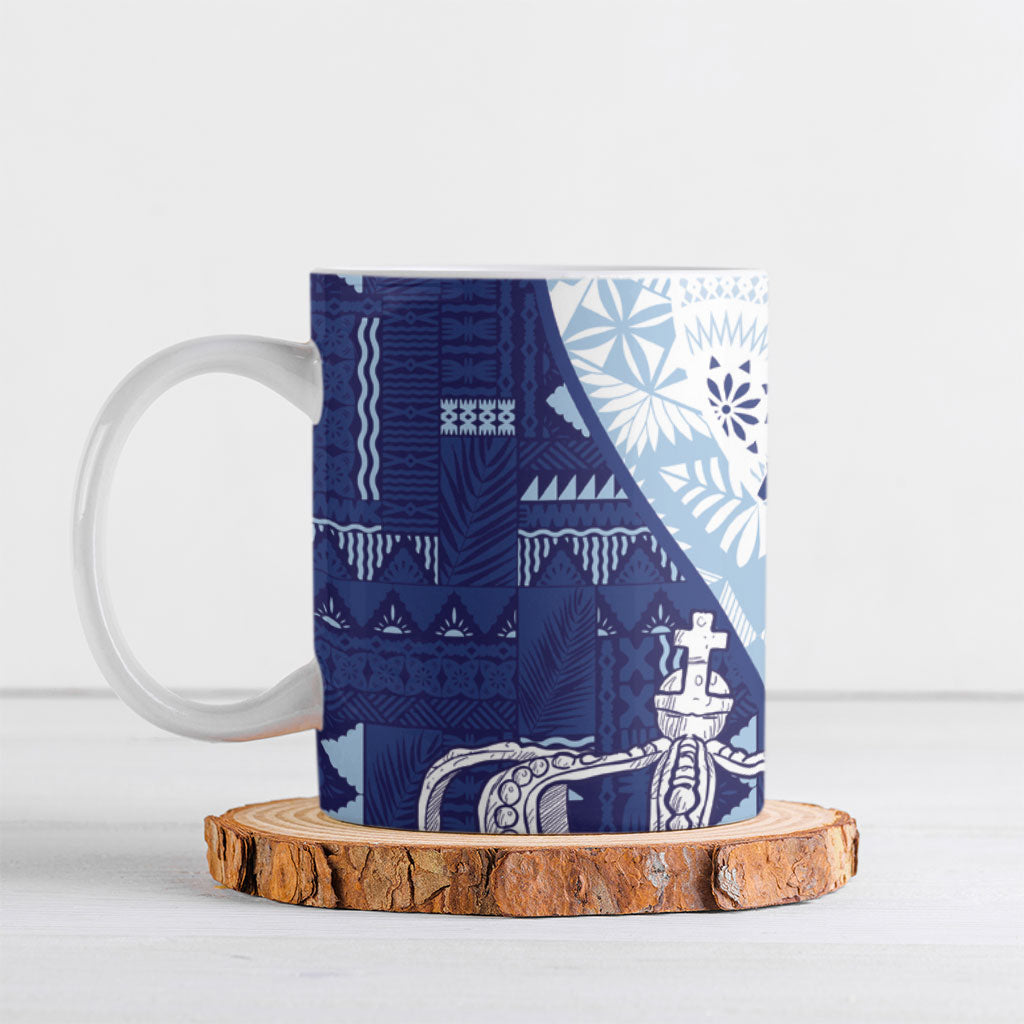 Queen Victoria School Fiji Vulinitu Verata House Ceramic Mug Masi Tapa LT7 Blue - Polynesian Pride