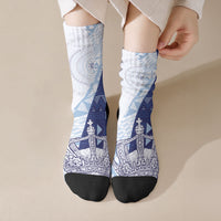 Queen Victoria School Fiji Vulinitu Verata House Crew Socks Masi Tapa LT7 Crew Socks Blue - Polynesian Pride