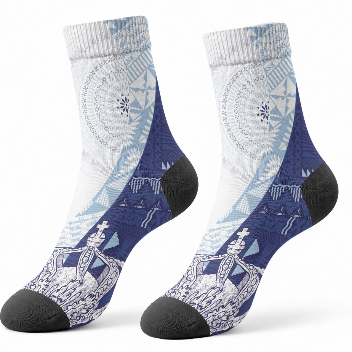 Queen Victoria School Fiji Vulinitu Verata House Crew Socks Masi Tapa LT7 - Polynesian Pride