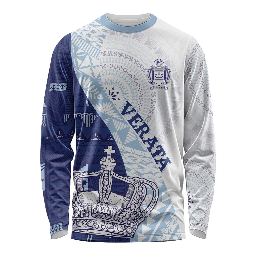 Queen Victoria School Fiji Vulinitu Verata House Long Sleeve Shirt Masi Tapa LT7 Unisex Blue - Polynesian Pride