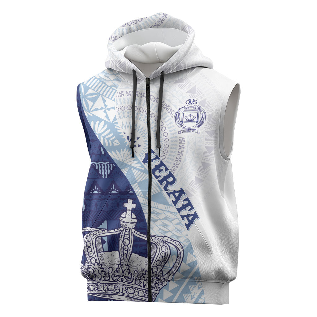 Queen Victoria School Fiji Vulinitu Verata House Sleeveless Zip Hoodie Masi Tapa LT7 Blue - Polynesian Pride