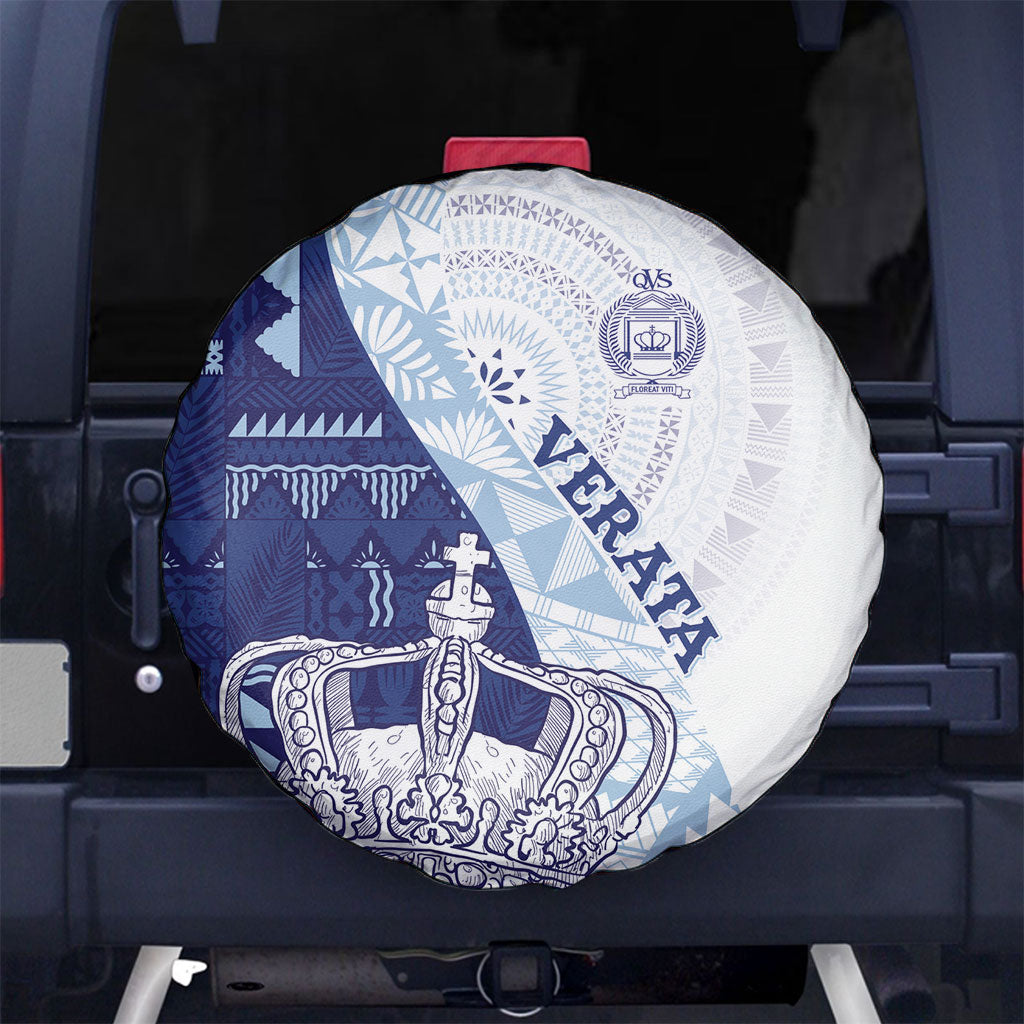 Queen Victoria School Fiji Vulinitu Verata House Spare Tire Cover Masi Tapa LT7 No hole Blue - Polynesian Pride