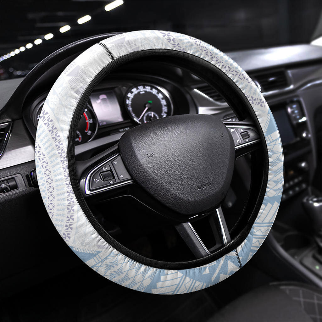 Queen Victoria School Fiji Vulinitu Verata House Steering Wheel Cover Masi Tapa LT7 Universal Fit Blue - Polynesian Pride