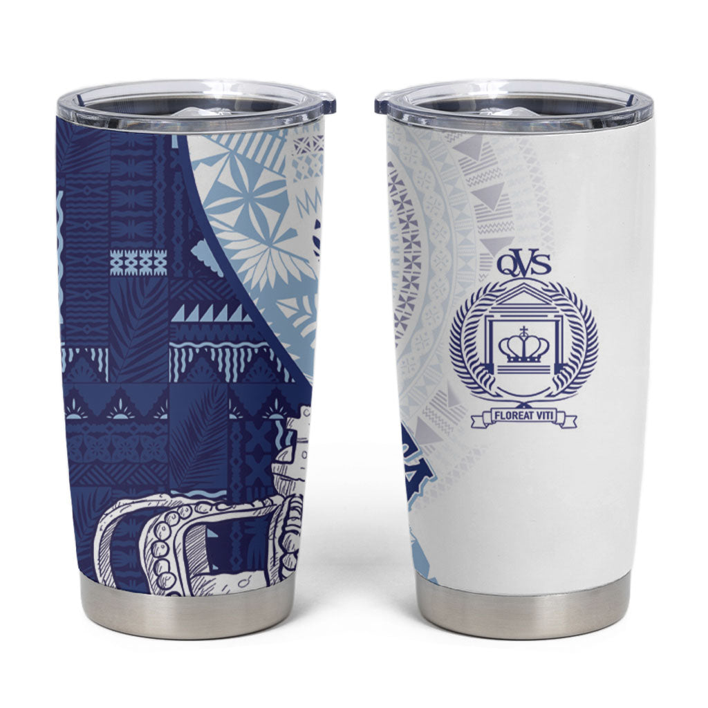 Queen Victoria School Fiji Vulinitu Verata House Tumbler Cup Masi Tapa LT7 Blue - Polynesian Pride