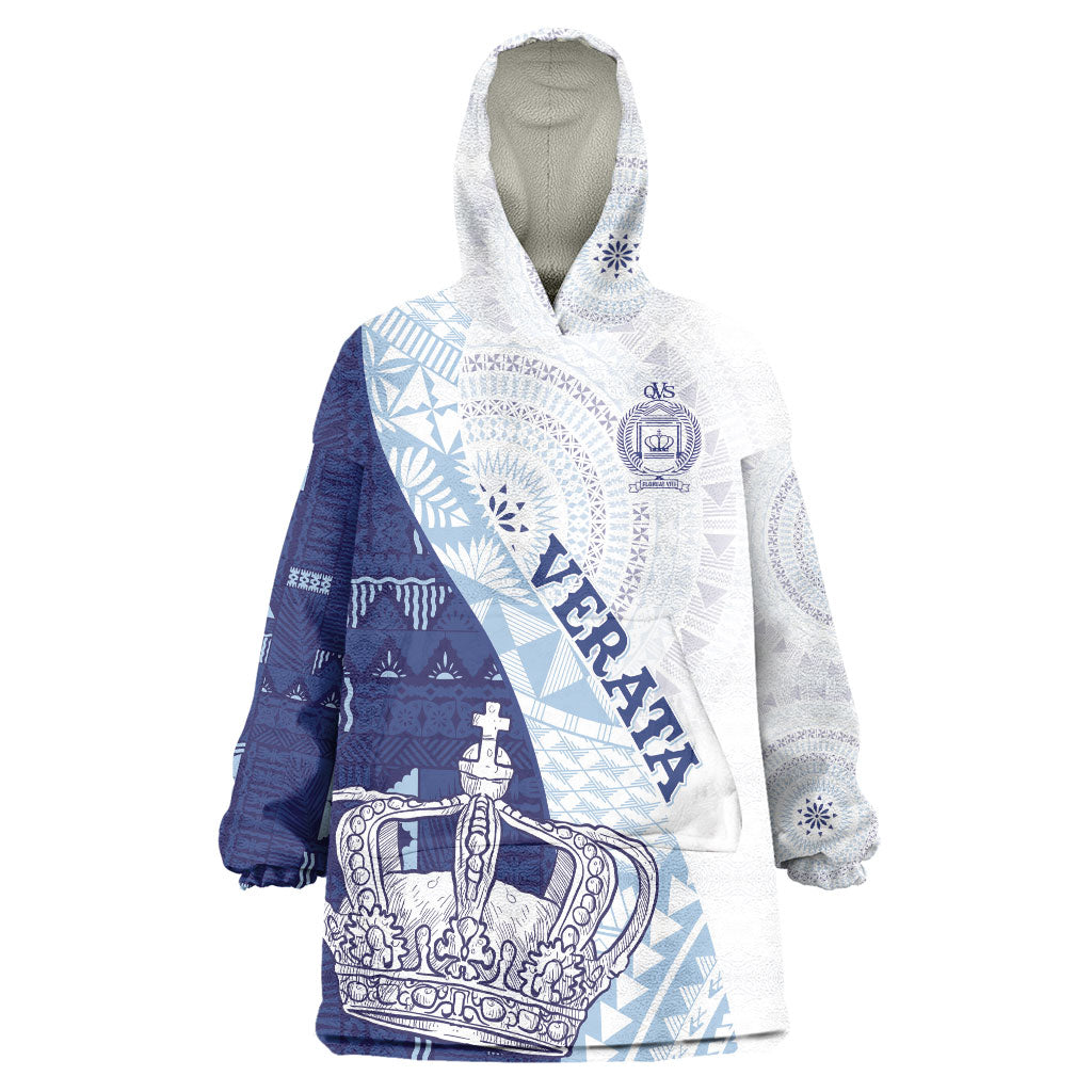 Queen Victoria School Fiji Vulinitu Verata House Wearable Blanket Hoodie Masi Tapa LT7 One Size Blue - Polynesian Pride