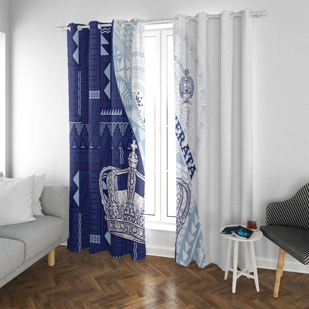 Queen Victoria School Fiji Vulinitu Verata House Window Curtain Masi Tapa LT7 With Grommets Blue - Polynesian Pride