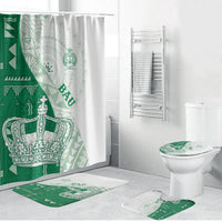 Queen Victoria School Fiji Vulinitu Bau House Bathroom Set Masi Tapa LT7 Bathroom Set (4 pcs) Green - Polynesian Pride