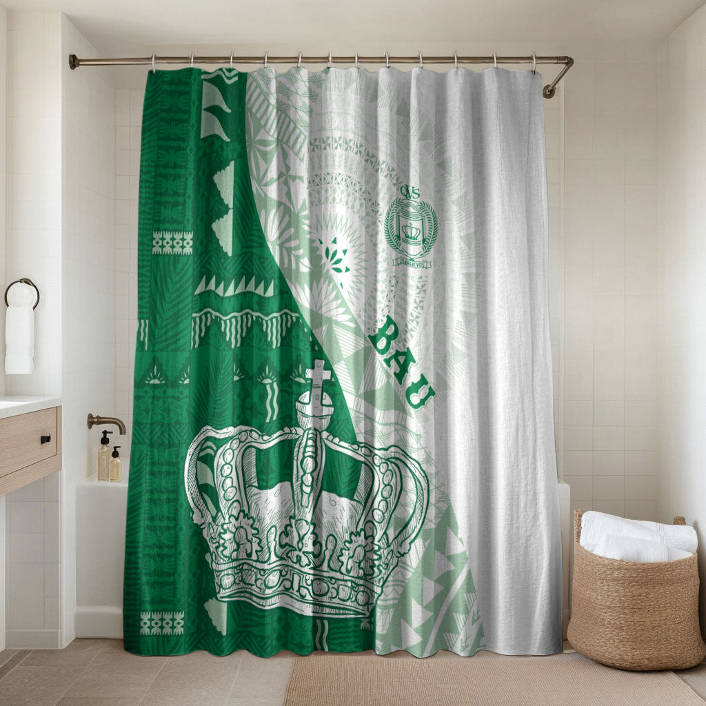 Queen Victoria School Fiji Vulinitu Bau House Bathroom Set Masi Tapa LT7 Shower Curtain Only Green - Polynesian Pride