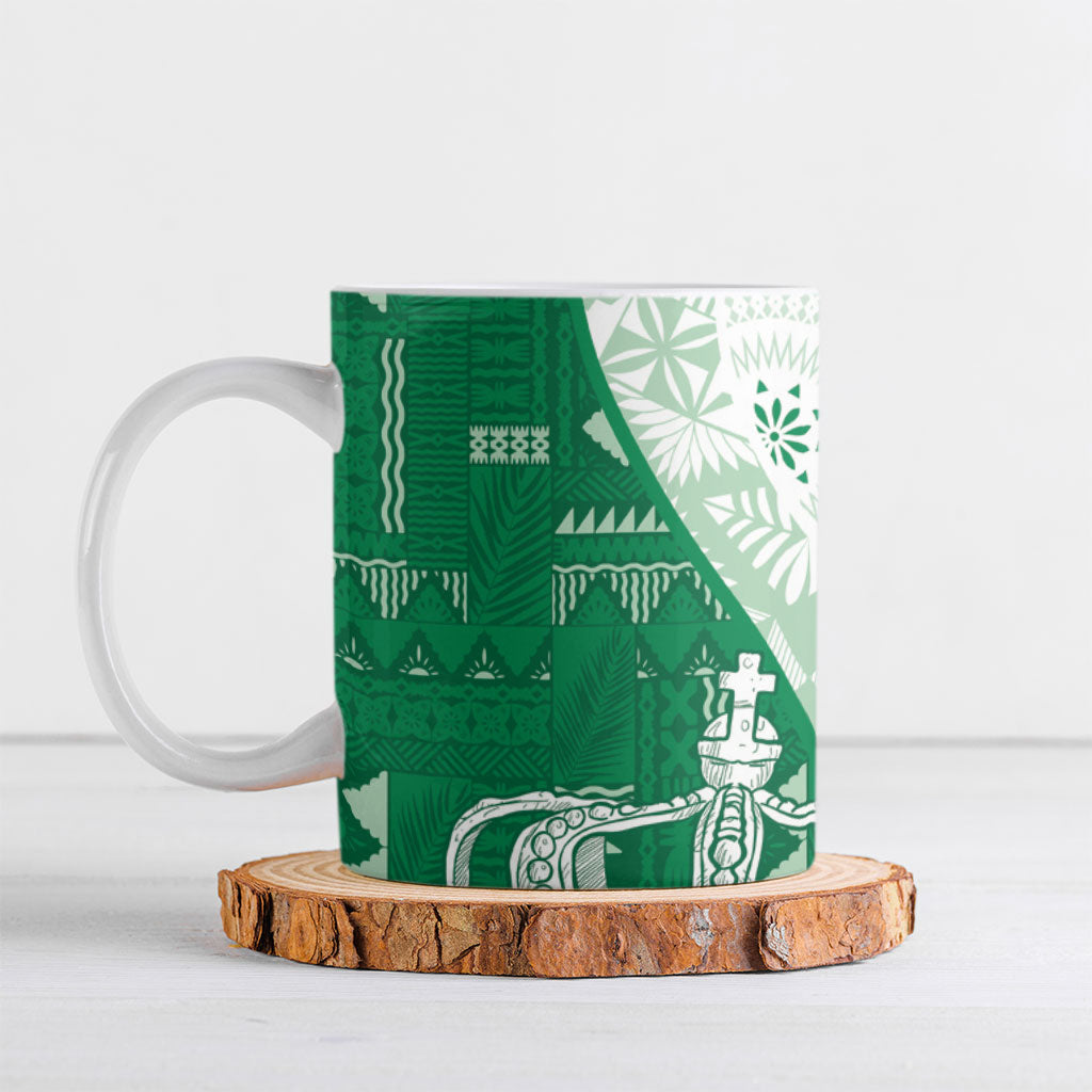 Queen Victoria School Fiji Vulinitu Bau House Ceramic Mug Masi Tapa LT7 Green - Polynesian Pride