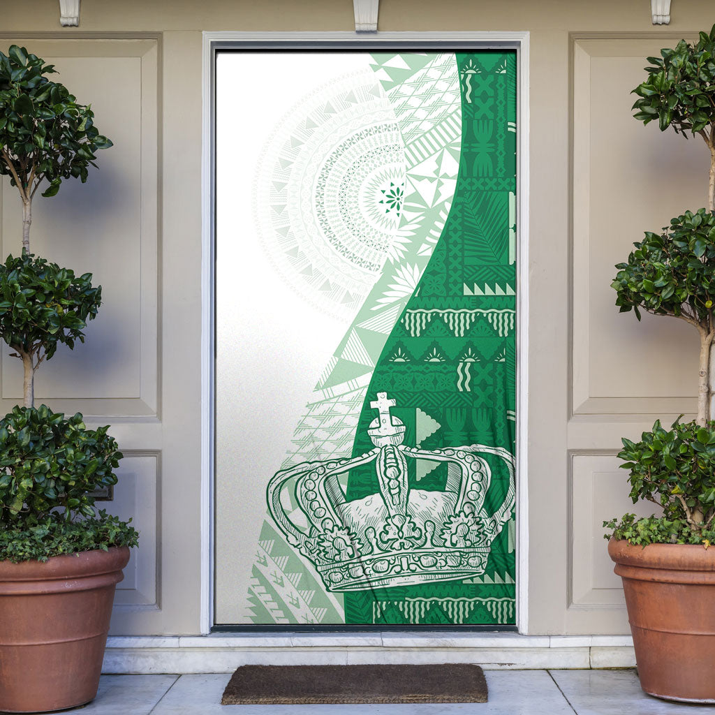 Queen Victoria School Fiji Vulinitu Bau House Door Cover Masi Tapa LT7 Green - Polynesian Pride