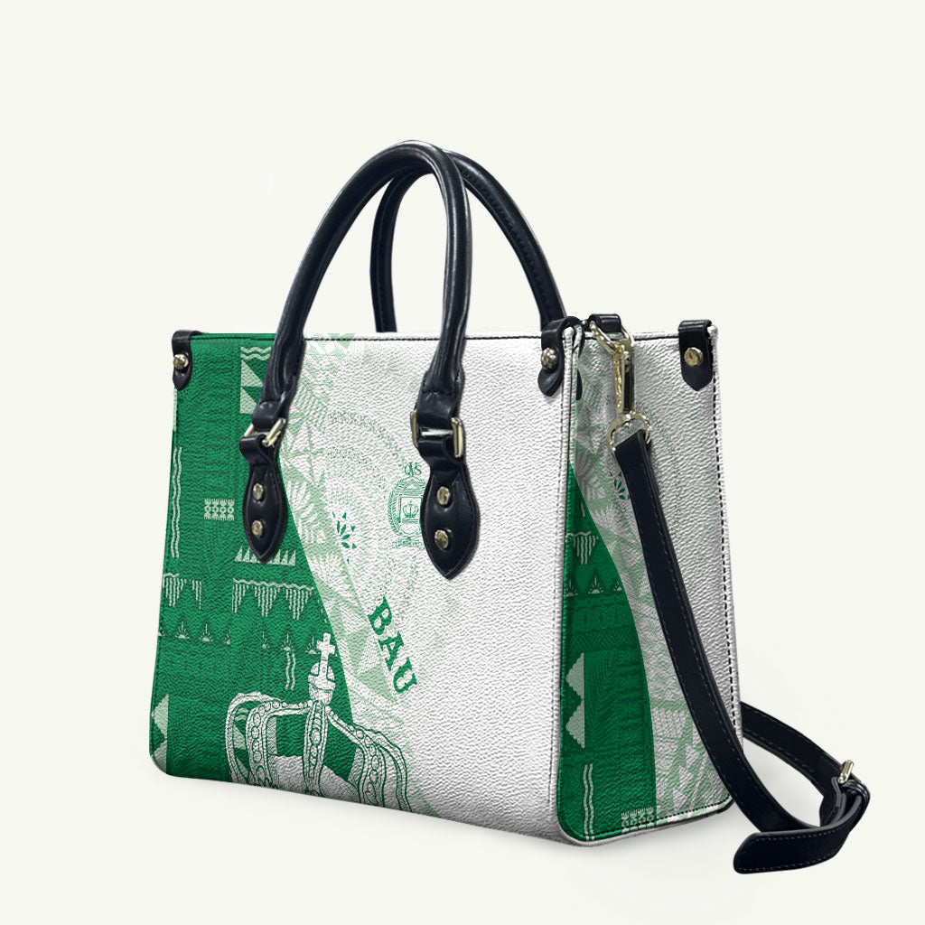 Queen Victoria School Fiji Vulinitu Bau House Leather Bag Masi Tapa LT7 Green - Polynesian Pride