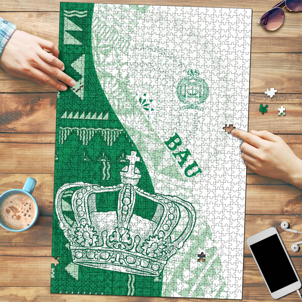 Queen Victoria School Fiji Vulinitu Bau House Puzzle Masi Tapa LT7 Green - Polynesian Pride