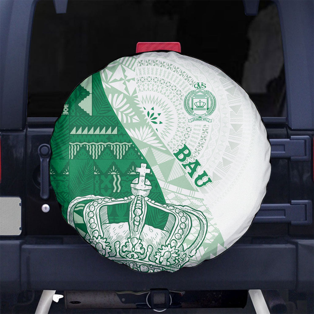 Queen Victoria School Fiji Vulinitu Bau House Spare Tire Cover Masi Tapa LT7 No hole Green - Polynesian Pride