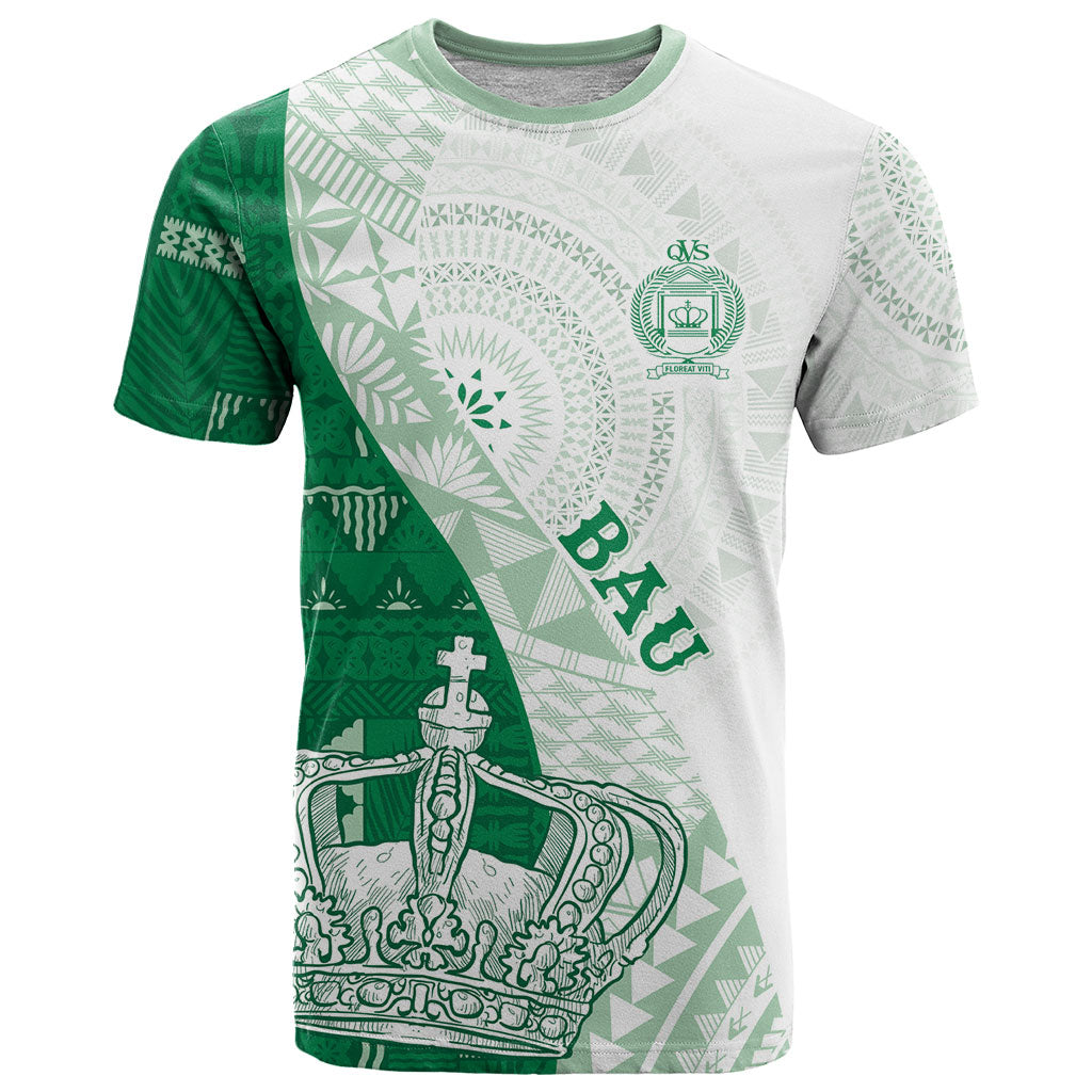 Queen Victoria School Fiji Vulinitu Bau House T Shirt Masi Tapa LT7 Green - Polynesian Pride