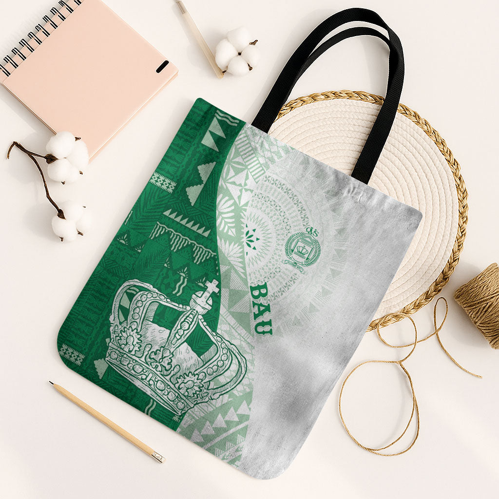 Queen Victoria School Fiji Vulinitu Bau House Tote Bag Masi Tapa LT7 Black Strap One Size Green - Polynesian Pride