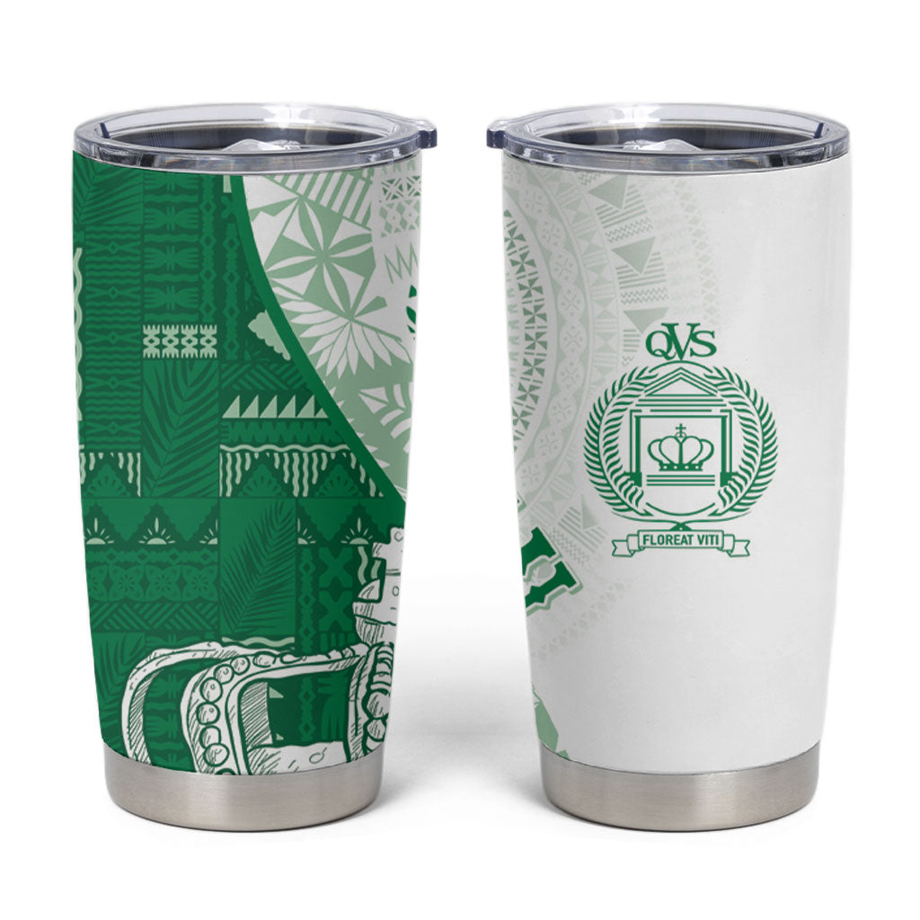 Queen Victoria School Fiji Vulinitu Bau House Tumbler Cup Masi Tapa LT7 Green - Polynesian Pride
