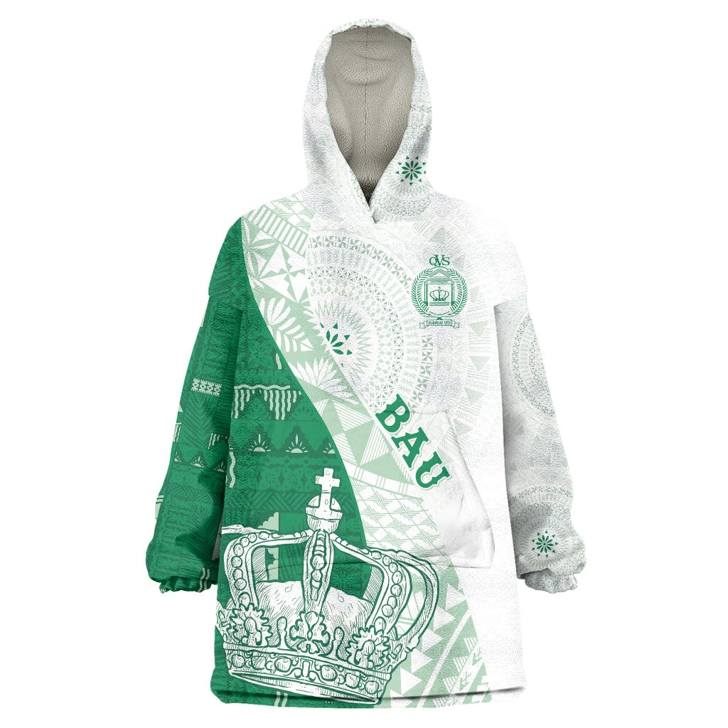 Queen Victoria School Fiji Vulinitu Bau House Wearable Blanket Hoodie Masi Tapa LT7 One Size Green - Polynesian Pride