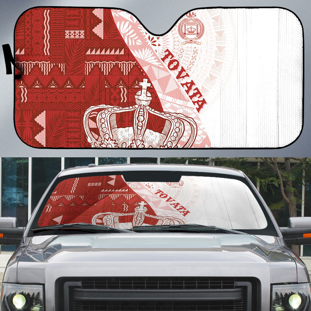 Queen Victoria School Fiji Vulinitu Tovata House Auto Sun Shade Masi Tapa LT7 Red - Polynesian Pride