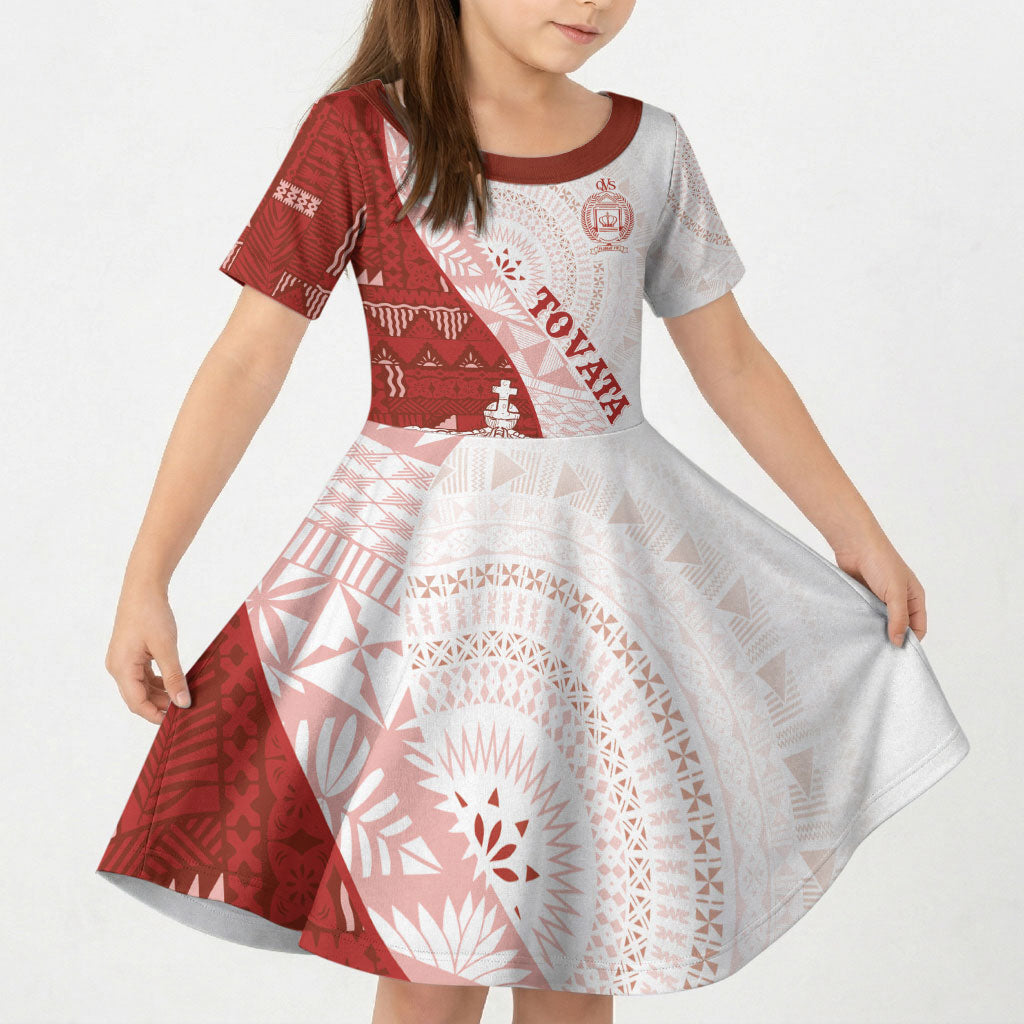 Queen Victoria School Fiji Vulinitu Tovata House Kid Short Sleeve Dress Masi Tapa LT7 KID Red - Polynesian Pride