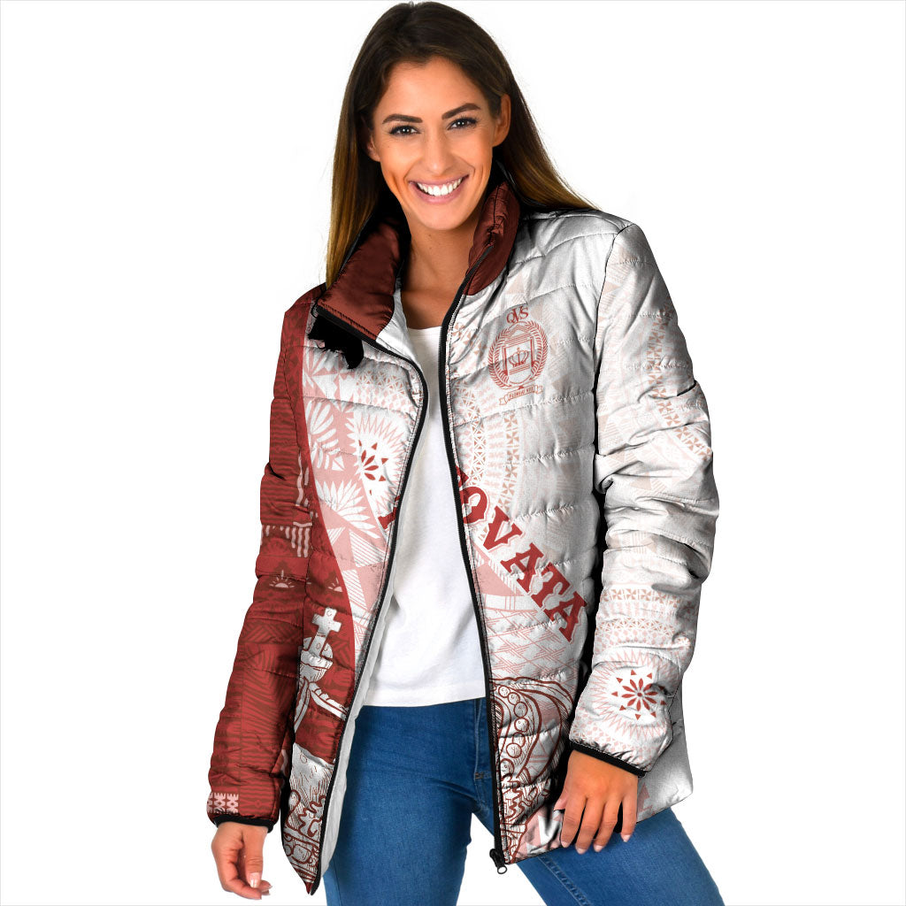 Queen Victoria School Fiji Vulinitu Tovata House Padded Jacket Masi Tapa LT7 Women Red - Polynesian Pride